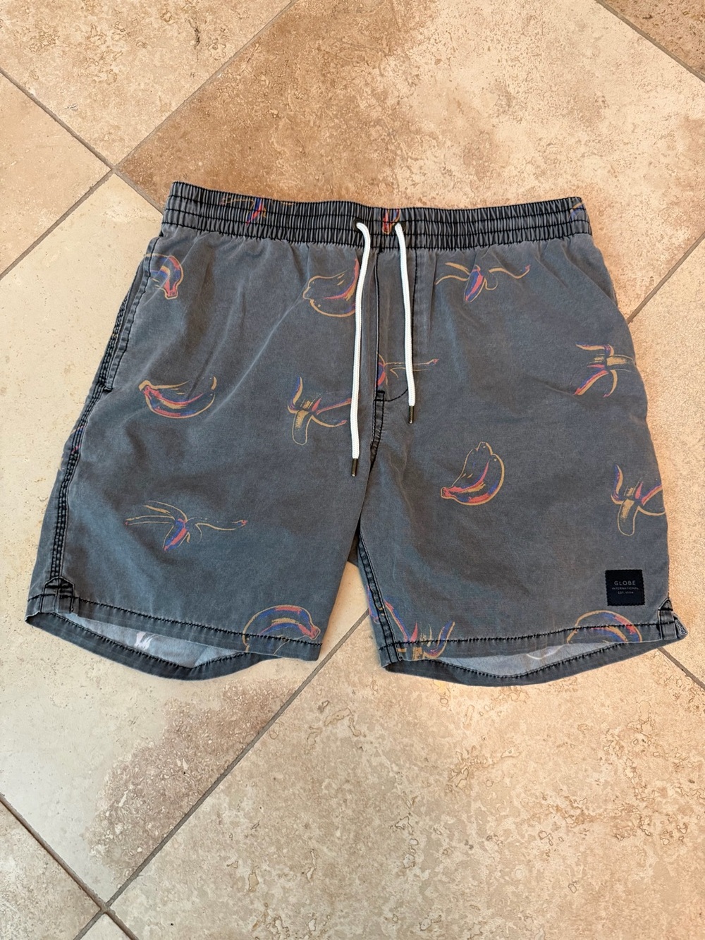 Globe Gray Swim Trunks with Neon Print
